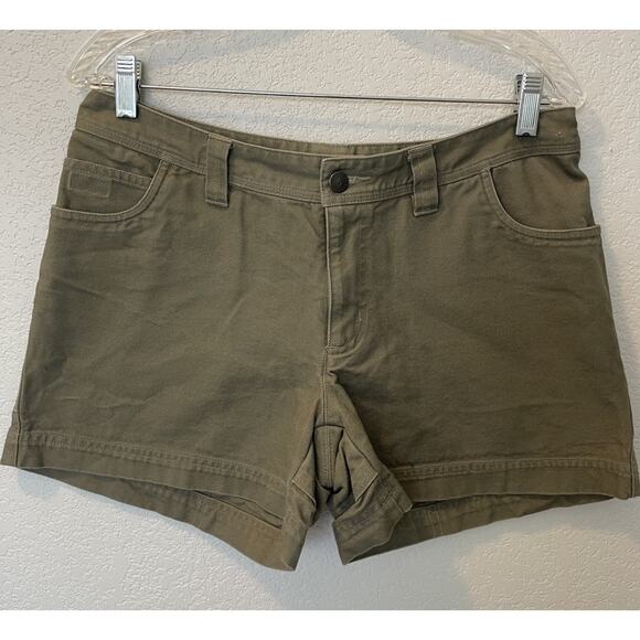 VTG Patagonia Stand Up Shorts Womens 8 Green Canvas Patch Pocket Climb Hike - Picture 1 of 7